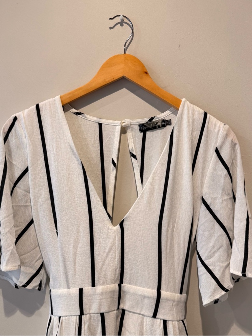 Crystal Doll White & Black Striped Walkthrough Romper - Picture 4 of 10